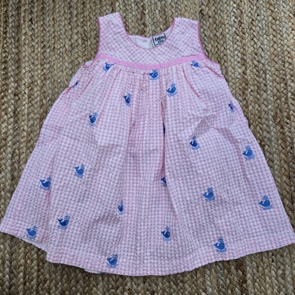 Cotton Kids Seersucker Outfit Set Pink Check Whale Nautical Beach Summer 24mos - Picture 2 of 7